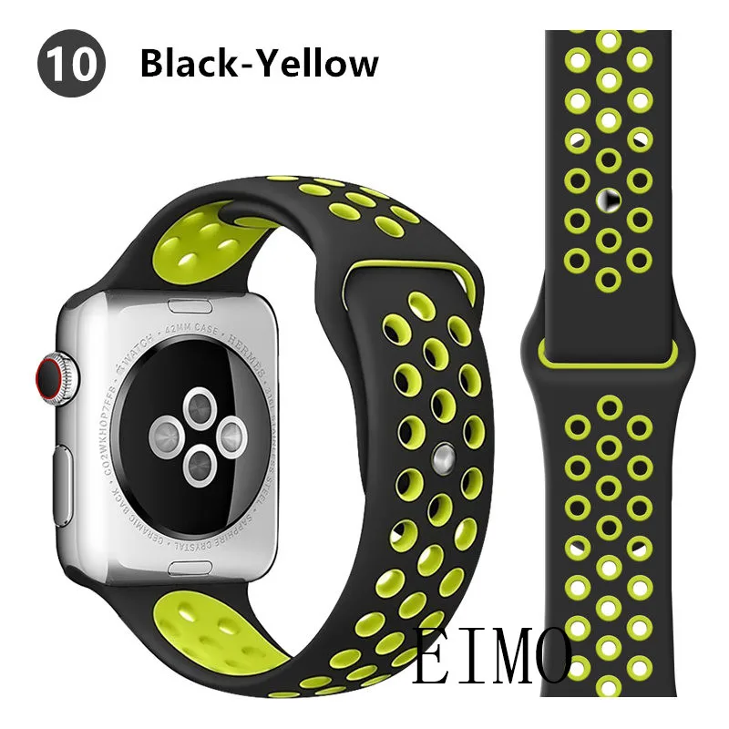 black yellow 10 Ремешок для apple watch 5 4 band iwatch series 4 3 2 correa apple watch 42 мм 38 мм 44 мм 40 мм силиконовый браслет pulseira ремешок для часов - Цвет ремешка: black yellow 10