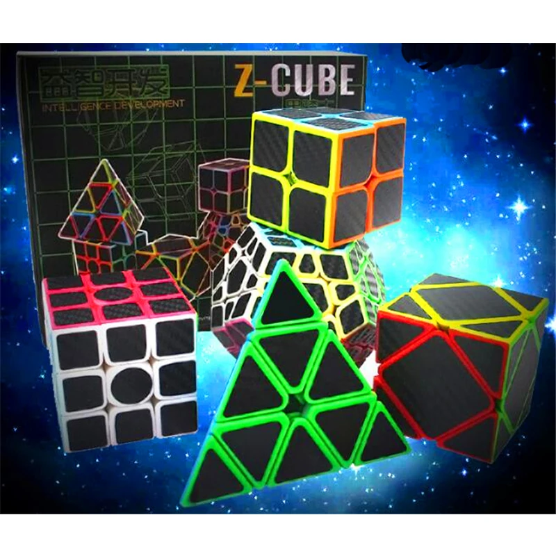 Zcube набор из углеродистой Волокно Magic Cube 5 шт./кор. Pyraminx и Додекаэдр оси CUBE 2x2 куб 3x3