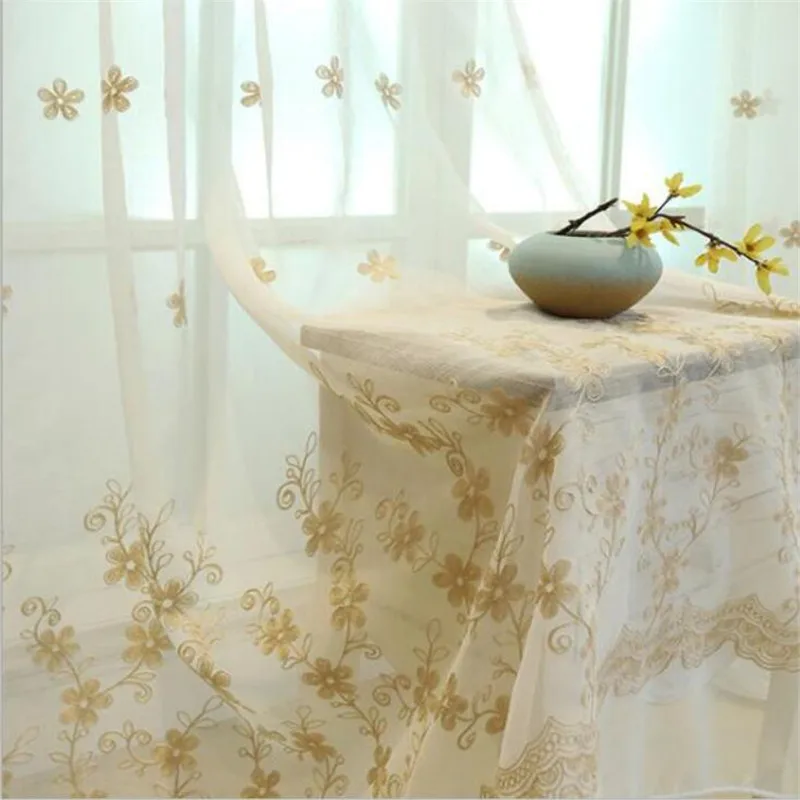 Coffee Tulle Новинка, белые, синие, с цветочной вышивкой, вуаль, занавески для гостиной, спальни, отвесные занавески, тюль, на окно, занавески, ткань* 20 - Цвет: Coffee Tulle