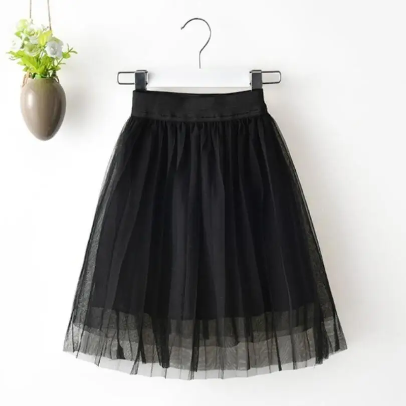 solid black Детская одежда для малышей; сетчатые юбки-пачки принцессы для школьниц; детская Праздничная Свадебная плиссированная юбка; пачки для девочек - Цвет: solid black