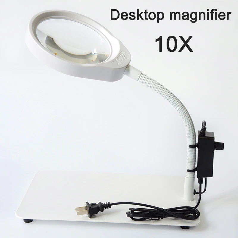 Portable 5X 10X Illuminated Magnifier with 48Pcs LED Lights Reading Desk Lamp for Office Home Work Industrial Lighting Tools