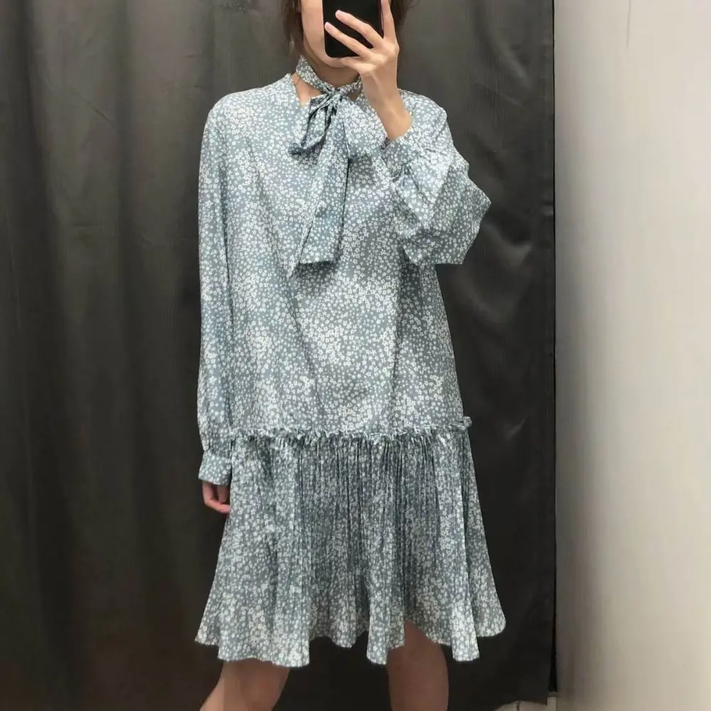 2019 za летнее женское платье с цветочным принтом Плиссированное Платье es vestidos
