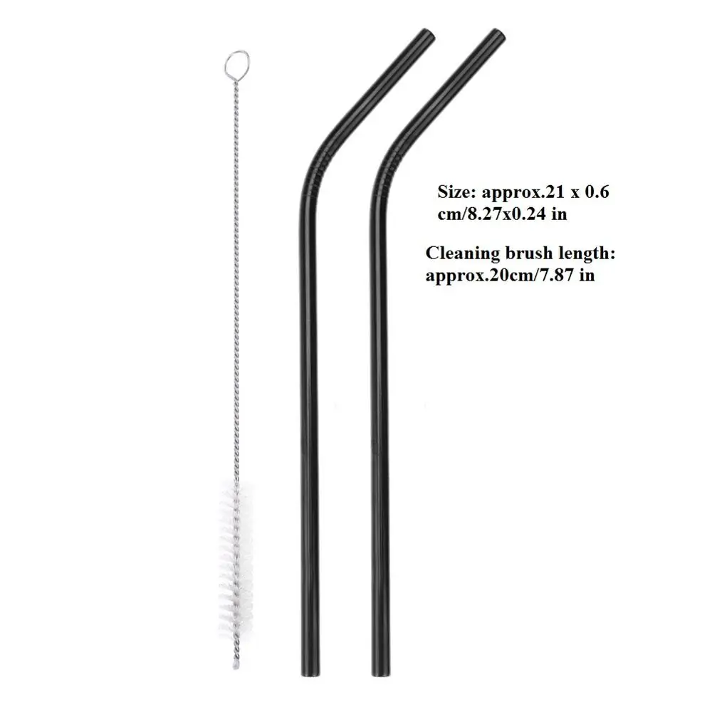 2pcs Bent Black 4/6/8 шт. металлическая соломинка Многоразовые питьевой Нержавеющая сталь соломенная шляпа с Чистящая Щетка для кружек Барные аксессуары дропшиппинг - Цвет: 2pcs Bent Black