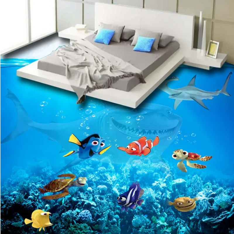Free Shipping 33D undersea mobilization floor thickened waterproof living room bathroom bedroom kitchen lobby flooring mural |