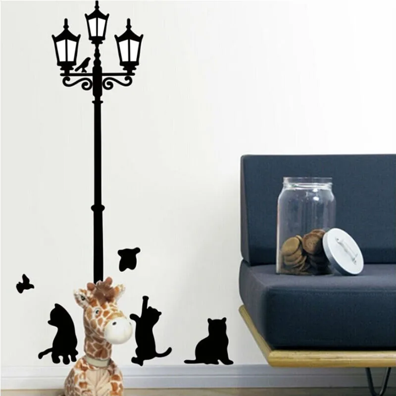 Black Cat Bird Street Lamp Streetlight Wall Stickers DIY Removable Home Decoration For Kids Room Nursery Bedroom Bathroom Mural | Дом и сад