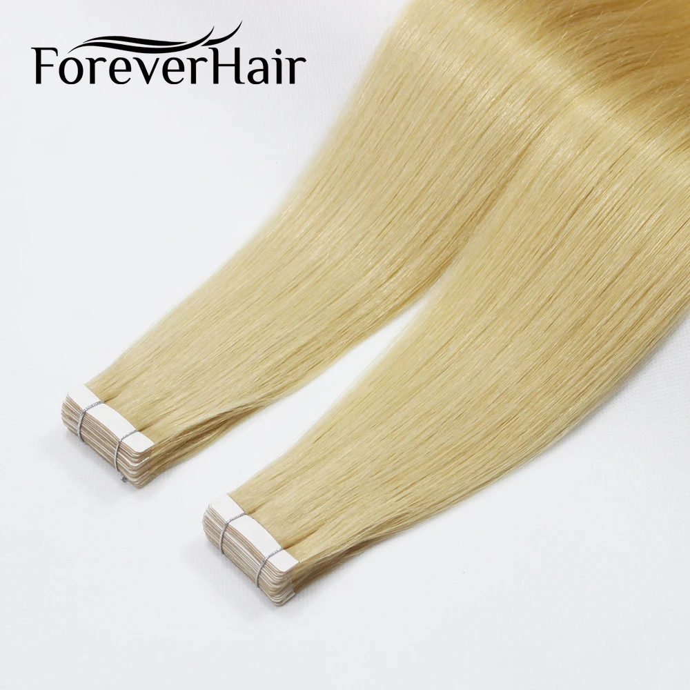 FOREVER HAIR Tape In человеческие волосы для наращивания 14, 16, 18, 20 искусственные волосы одинаковой направленности волос на Клейкой Ленте ПУ кожи Weft невидимые 20 шт