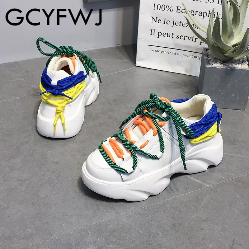 GCYFWJ/2019 г. женские новые стильные модные белые туфли на платформе цветные шнурки
