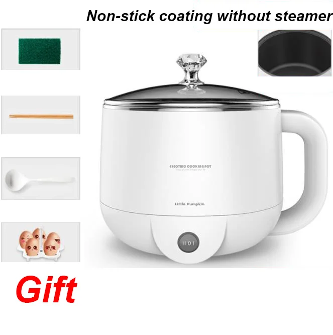 Nonstick without st Multifunctional Electric Cooker 220V Heating Pan Electric Cooking Pot Machine Hotpot Noodles Eggs Soup Steamer mini rice cooker - Цвет: Nonstick without st