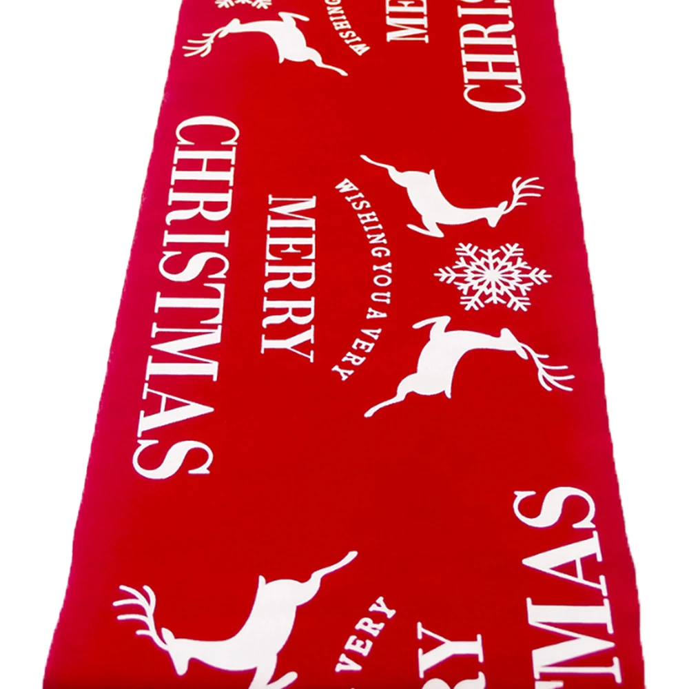 

270 x 28cm Long Christmas Joyous Table Runner Snowflake Reindeer Elk Printed Xmas Table Cloth White Red Rectangular Party Decor3