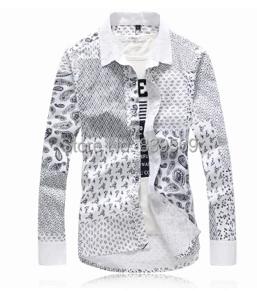 Free Shipping 2015 New Brand Fashion Mens Flowers Shirts Casual Slim Fit Long Sleeve Good Quality Shirt Size m-5xl | Мужская одежда