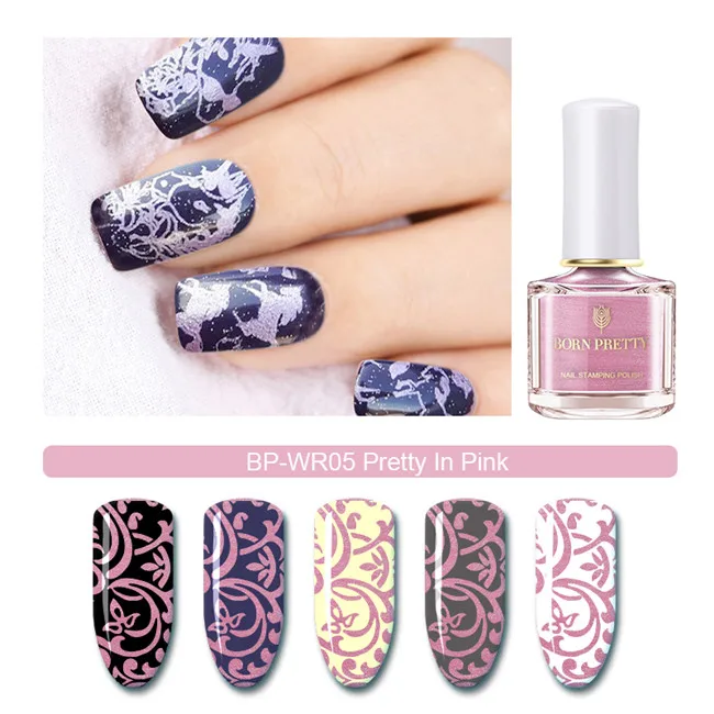 Pretty in Pink BORN PRETTY Увядшая роза серия штамповочный лак 6 мл розовая фиолетовая для украшения ногтей пластина Штамповка лак для ногтей штамп лак 1 бутылка - Цвет: Pretty in Pink
