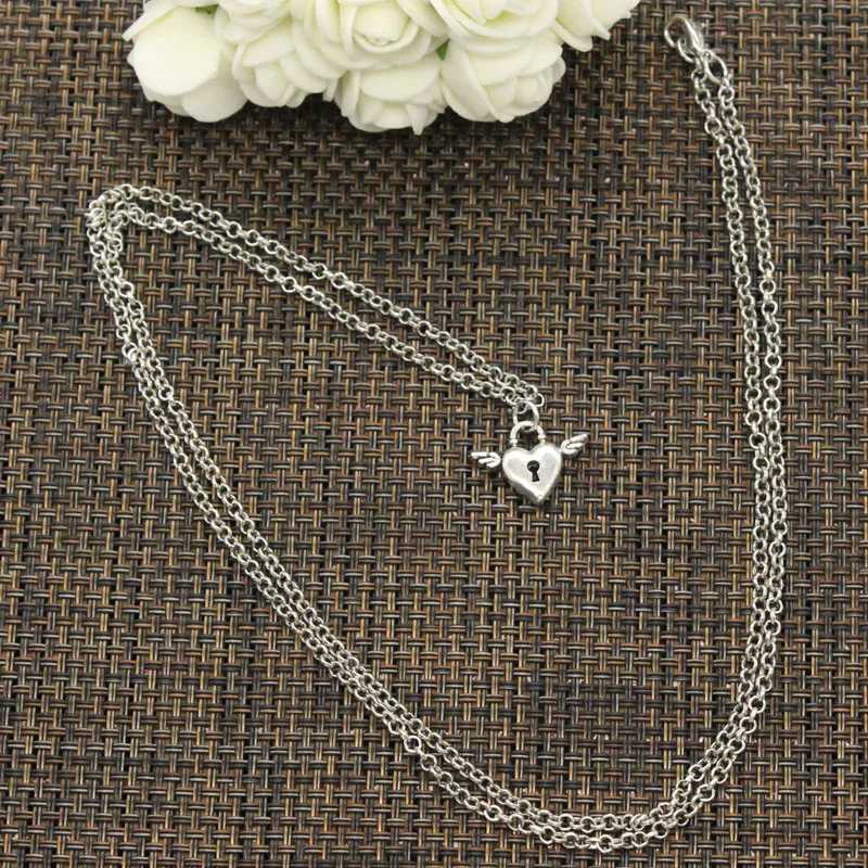 Новая Мода тибетский серебряный кулон Fly Heart замок колье очарование Короткие