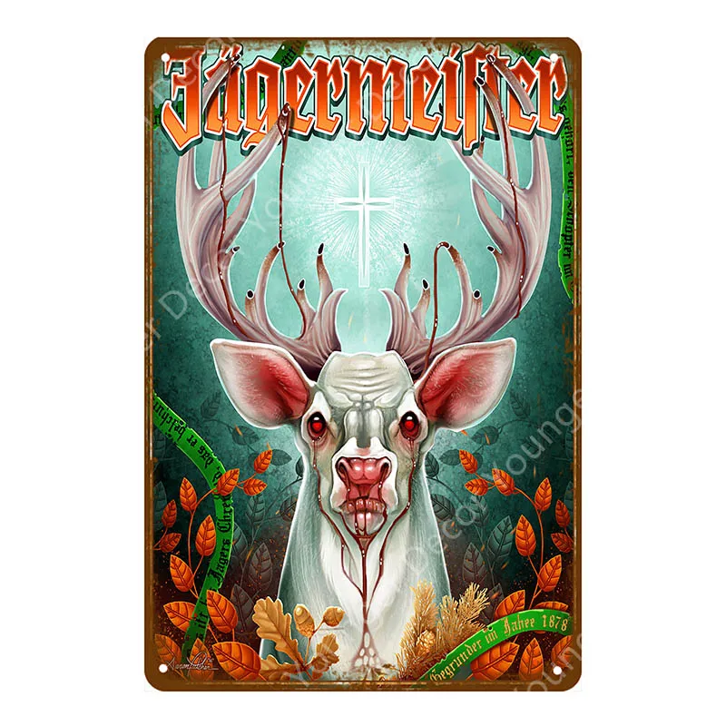 YD4136F Jagermeister голова оленя металлический плакат Jager бомбы винная тарелка винтажная Настенная Наклейка Паб Бар домашний декор напиток Пиво Виски жестяные знаки - Цвет: YD4136F