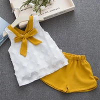 chiffon girl clothes set 2021 new summer petal bow sleeveless shirt shorts fashion childrens clothing 2 piece outfit
