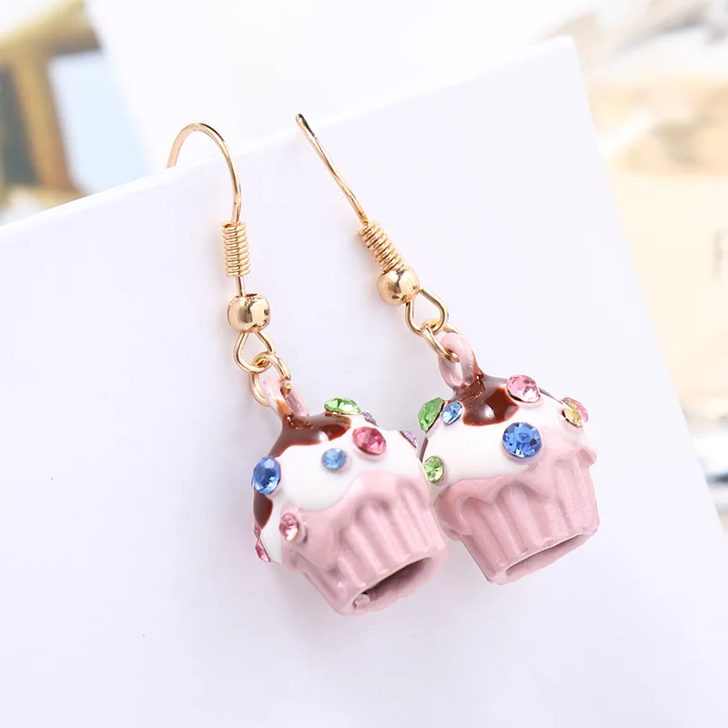 Красочные хрустальные висячие серьги с мультяшным тортом для девочек милые едой
