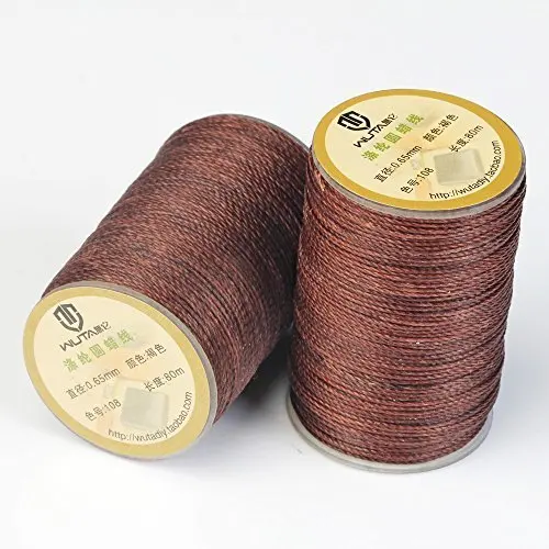 Brownness-1spool WUTA, 0,65 мм, вощеная нить, полиэстер, 23 Цвета, ручной шнур для шитья, кожевенные инструменты, 3 нити, скрученные вместе/не легко разлетаться - Цвет: Brownness-1spool