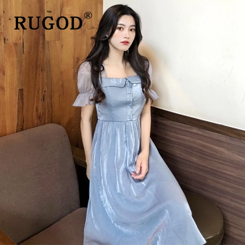 RUGOD офисное дамское платье миди с прожектором элегантное мягкое летнее пышными