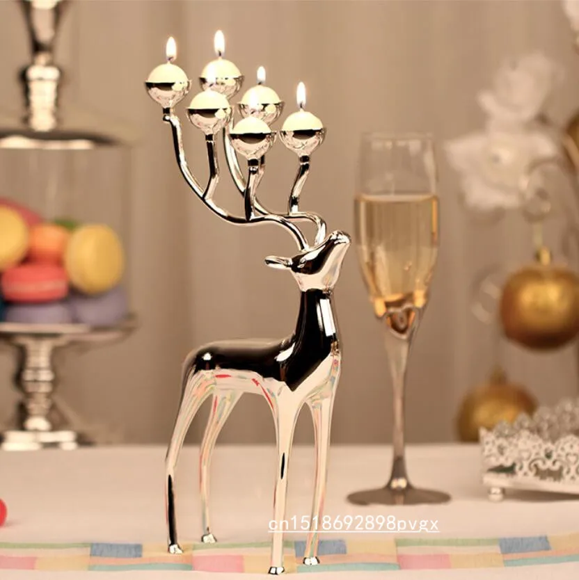 Креативный металлический подсвечник в форме оленя с посеребренным покрытием 6