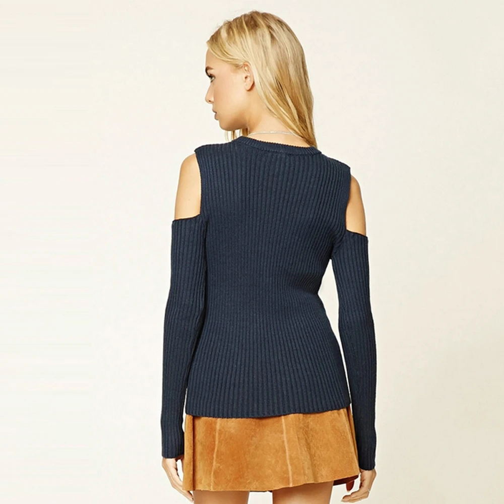 HYH haoyihui одноцветное Цвет Для женщин Cold Shoulder Sweater Crew Средства ухода за кожей Шеи