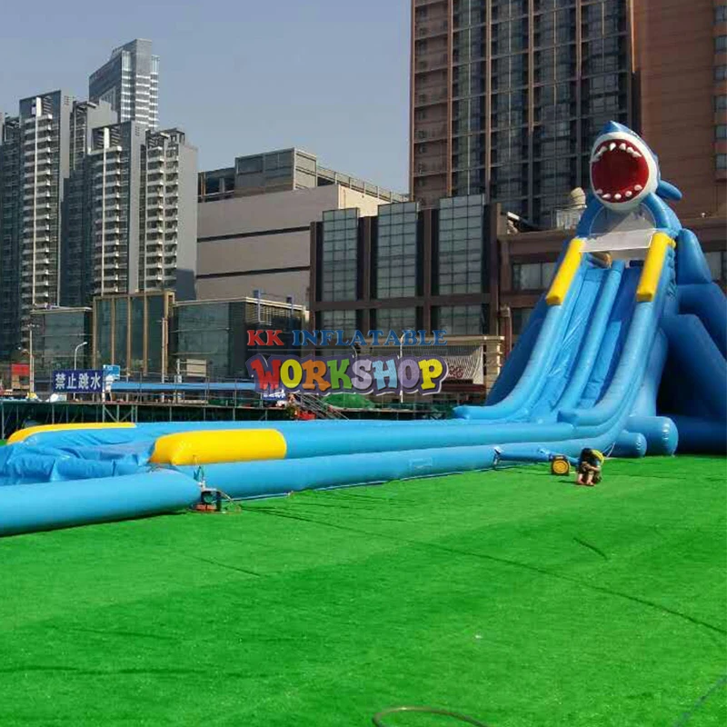 Beste Multi-Channel Lange Air Grote Opblaasbare Natte Glijbaan, Mobiele Park Combo Opblaasbare Glijbaan Amusement Rust