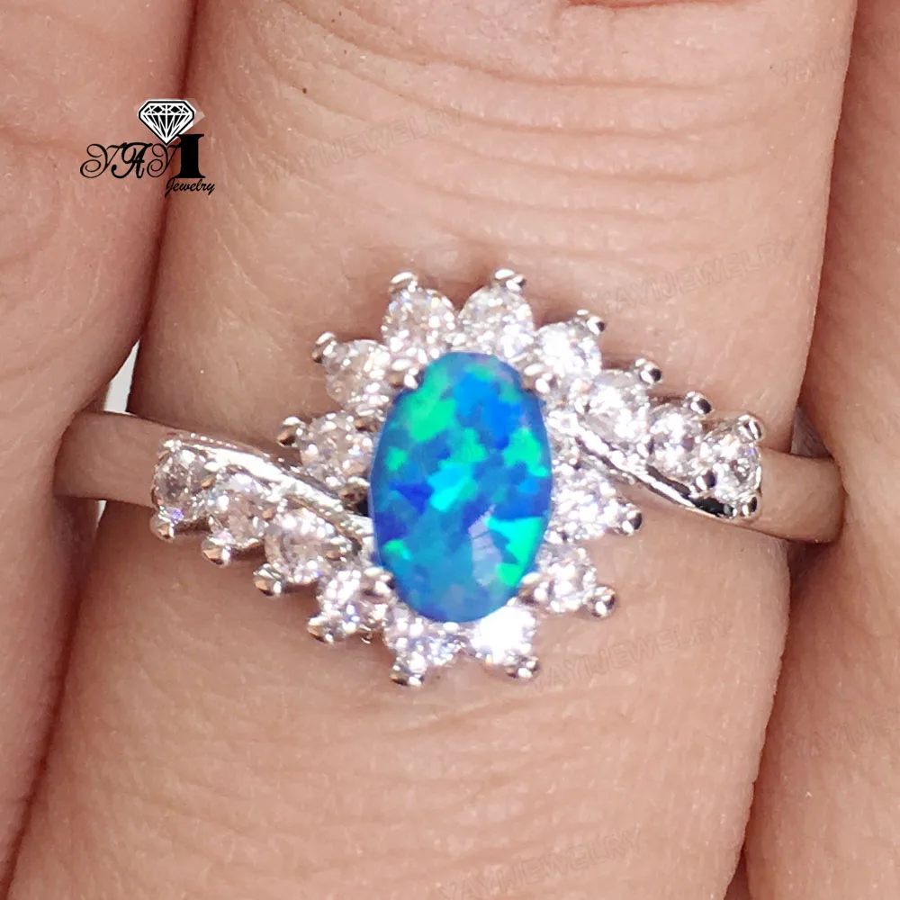 YaYI Jewelry Princess Cut 4 CT Multi Opal Zircon Silver Color Engagement Rings wedding Heart Girls Party ring Gifts 960 | Украшения и