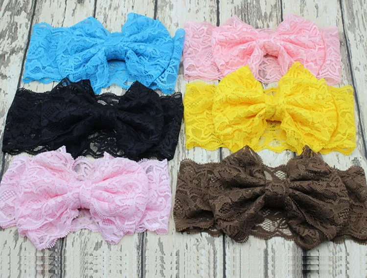 

30Pcs/Lot,Solid Lace Baby Headband,Stretchy Nylon Lace Turban Head wraps,Newborn Girls Knot Bows Hair Accessories