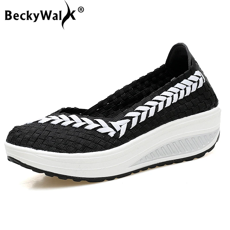 BeckyWalk/летние женские слипоны на платформе тканые кроссовки Повседневная обувь