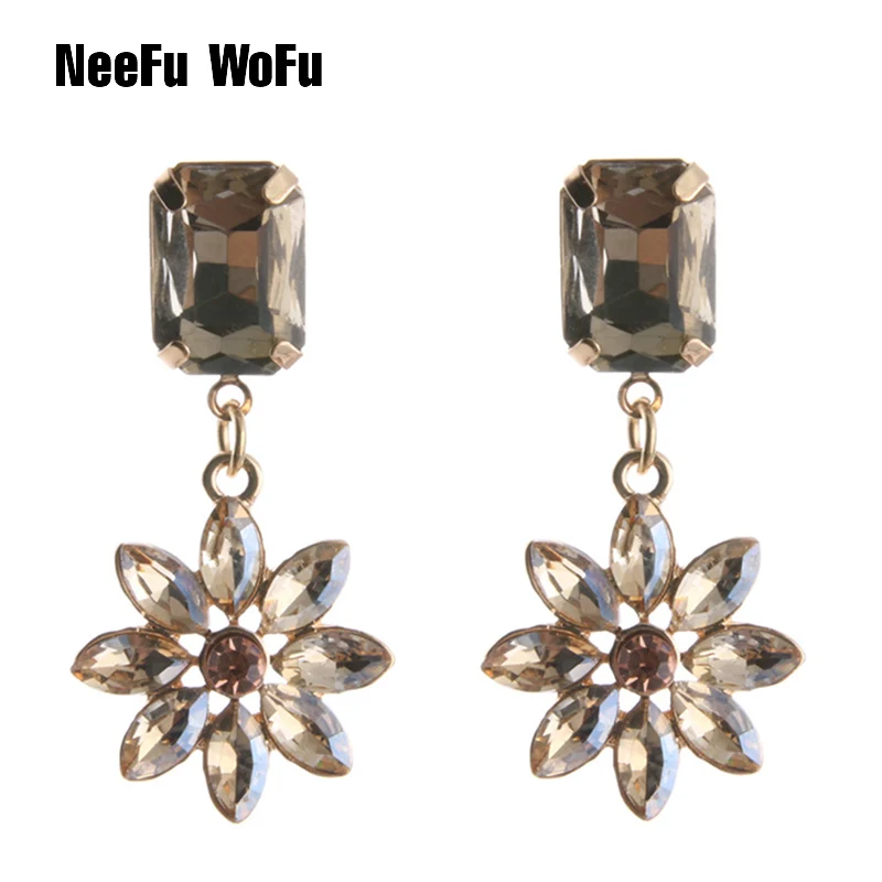 NeeFu WoFu Висячие стеклянные серьги с хрустальными цветами большие висячие из