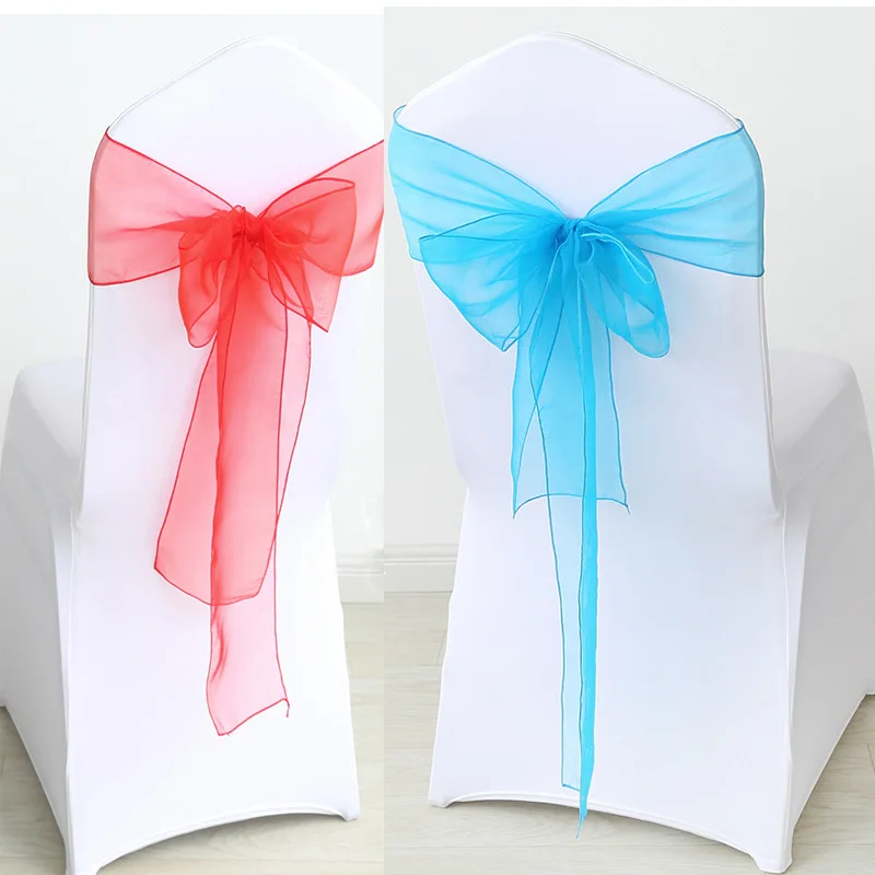 

50Pcs/set High Quality Organza Wedding Chair Knot Sashes Cover Chairs Bow Band Belt Ties For Wedding Banquet Party Decoration