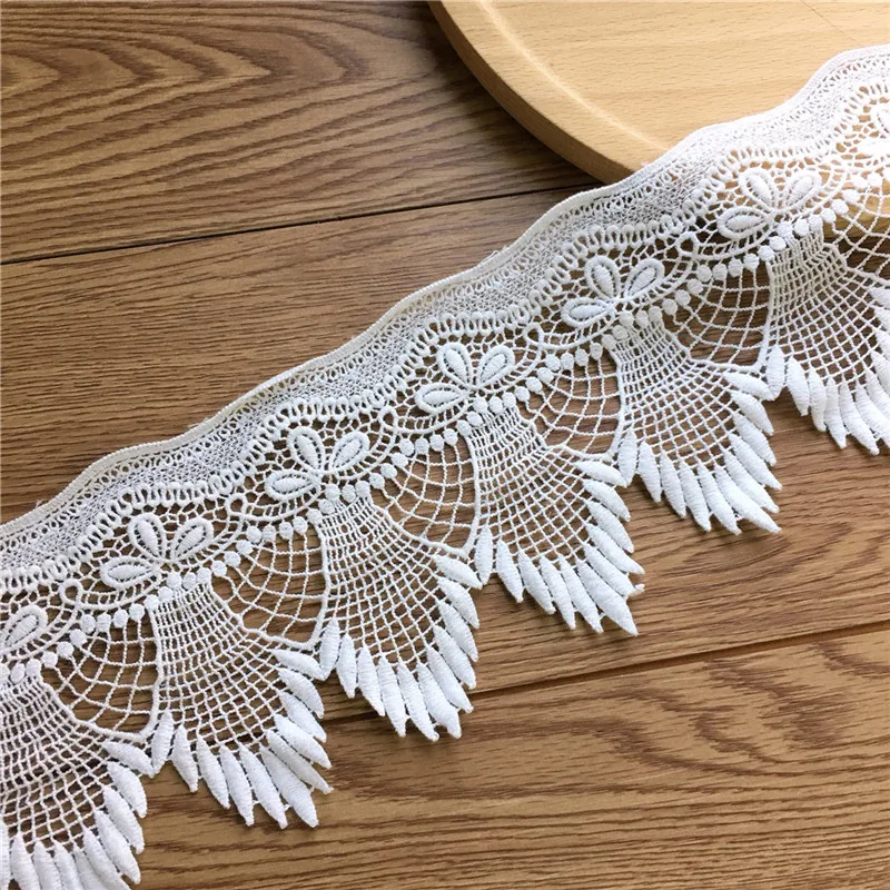 3 ярдов волнистый крючком хлопок кружевной отделкой цвета слоновой кости белый