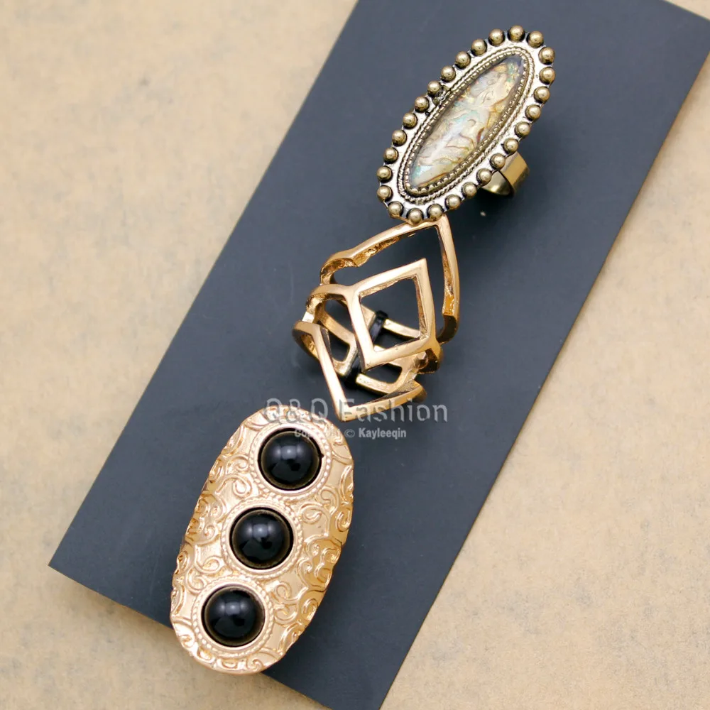 Набор из 3 золотых колец с этническим ацтекским змеиным глазом черный камень