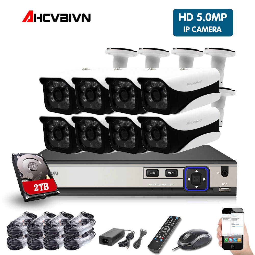 4CH H.265 POE NVR комплект 5.0MP HD камера видеонаблюдения системы безопасности аудио