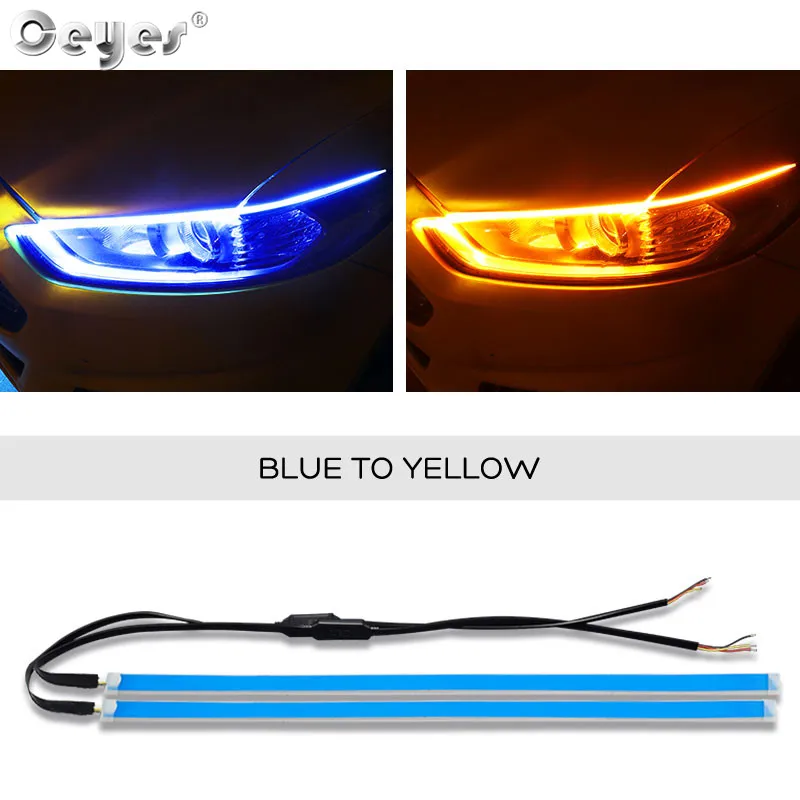 Blue To Yellow Ceyes, автомобильный Стайлинг, дневное время, течёт светильник, Led DRL, полоса, головной светильник, авто, дневные ходовые огни, аксессуары, чехол для Ford для peugeot - Испускаемый цвет: Blue To Yellow