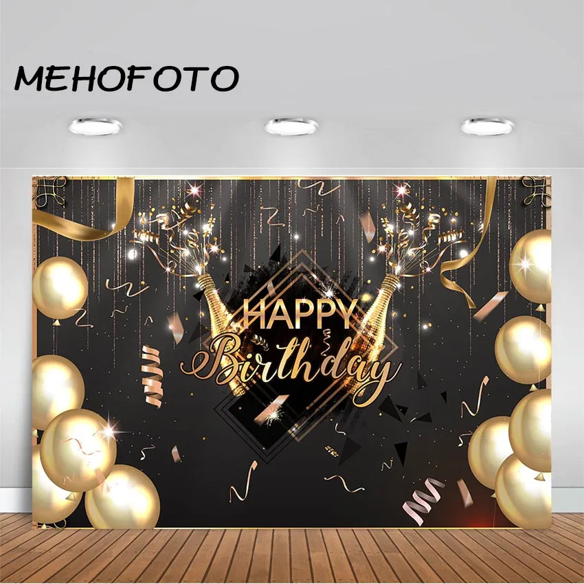 

Birthday Party Photography Backdrops Golden Glitter Balloon Happy Birthday Decorations Photo Booth Background Props