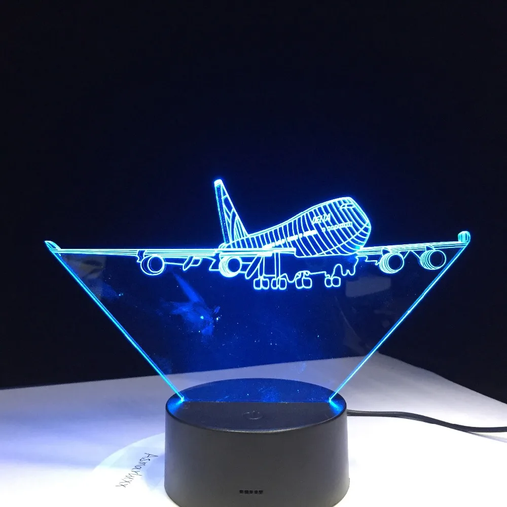 Летающий большие крылья самолет A380 3D лампа RGB светодиодные лампы настроение 7
