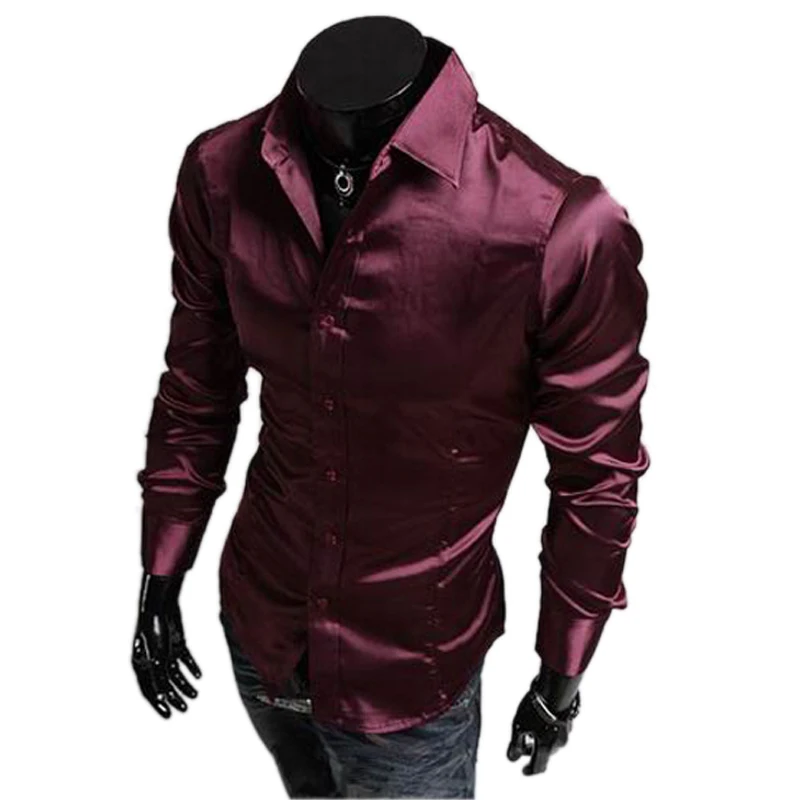 Мужчины Платье С Длинным Рукавом Однобортный Рубашка Slim Fit Camisa Masculina Бренд