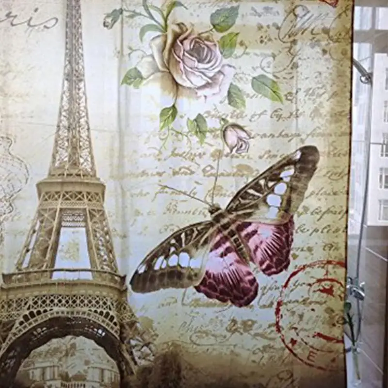 Eiffel Tower Big Shower Curtain 180*180cm Waterproof Cortina de la Ducha Polyester Fabric Rideau Douche Retro Bathroom | Дом и сад