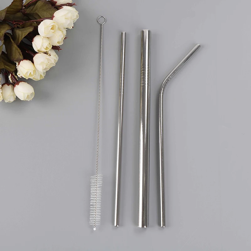 3 шт./лот многоразовые металлические соломинки для напитков + 1 шт. щетка чистки с