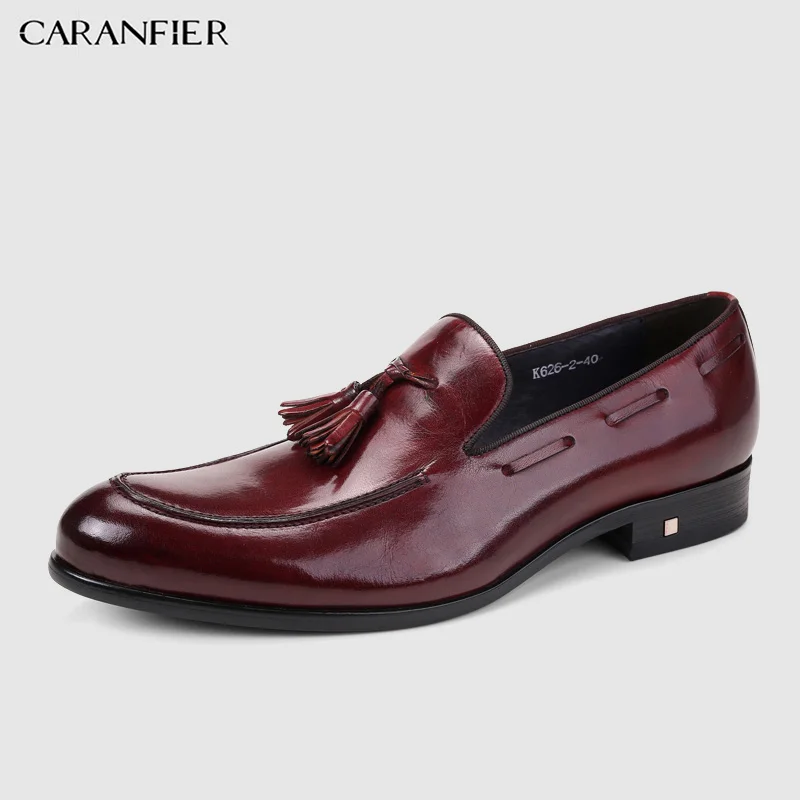 Burgundy2 CARANFIER/Мужская обувь из натуральной кожи с круглым носком; Высококачественная Повседневная дышащая мужская модельная обувь с бахромой и крокодиловым узором - Цвет: Burgundy2