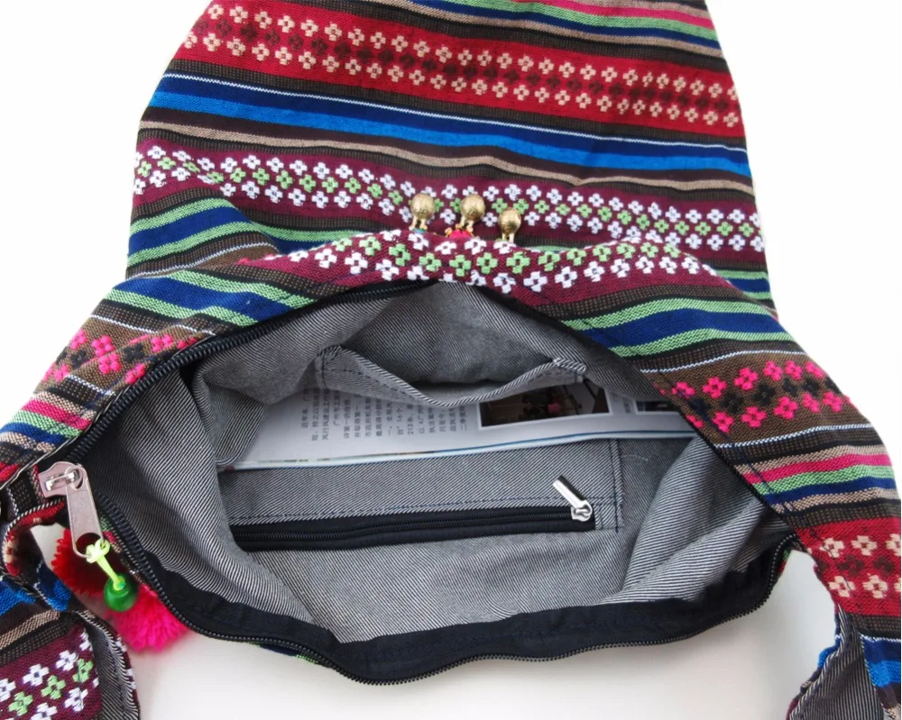 Фото Винтажная ручная сумка hmong в стиле бохо, этническая, тайская, индийская, бохо, с вышивкой, сумка-мессенджер, сумка-хобо, сумка-тоут, Сумка с пом... №5