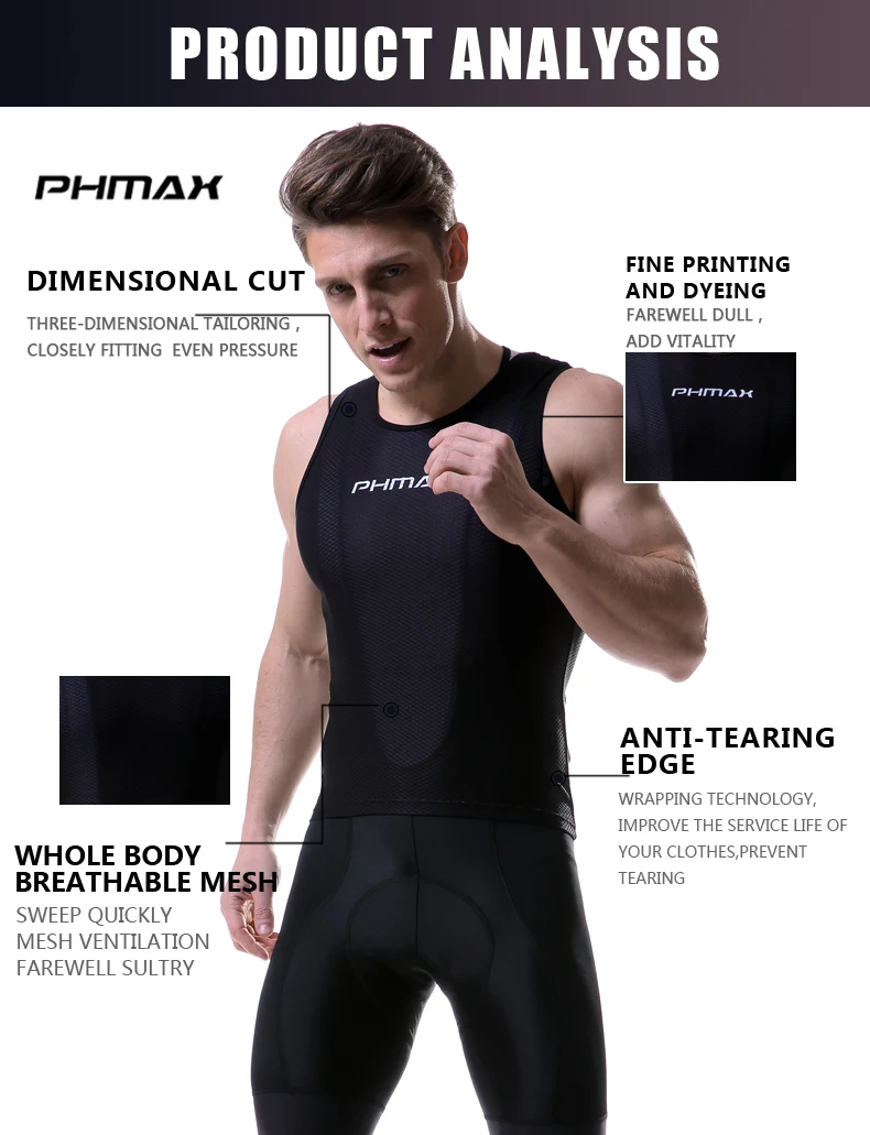 PHMAX Pro велосипедная базовая одежда, одежда для велоспорта, Майки для велоспорта, Компрессионные спортивные облегающие рубашки, одежда для велоспорта для мужчин