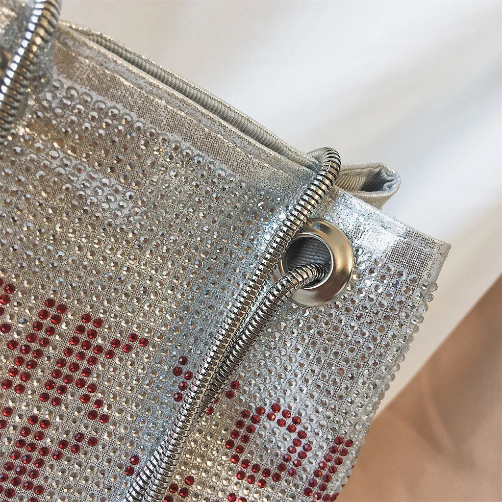Fashion Casual Summer Women's Multicolor Bright Diamond Package Chain Letter Bucket Bag Small Square Beach Simple Bag