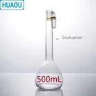 Объемная колба HUAOU 500 мл, нейтральное стекло класса А с одной градацией и стеклянной пробкой, лабораторное химическое оборудование