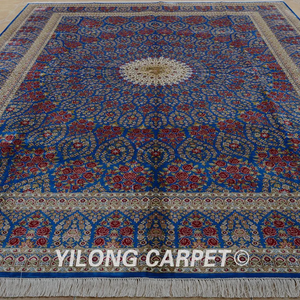 Goedkoop Yilong 9'x12 'Vantage Klassieke Kleed Grote Antiek Blauw Medaillon Kashmir Zijden Tapijt (1911)
