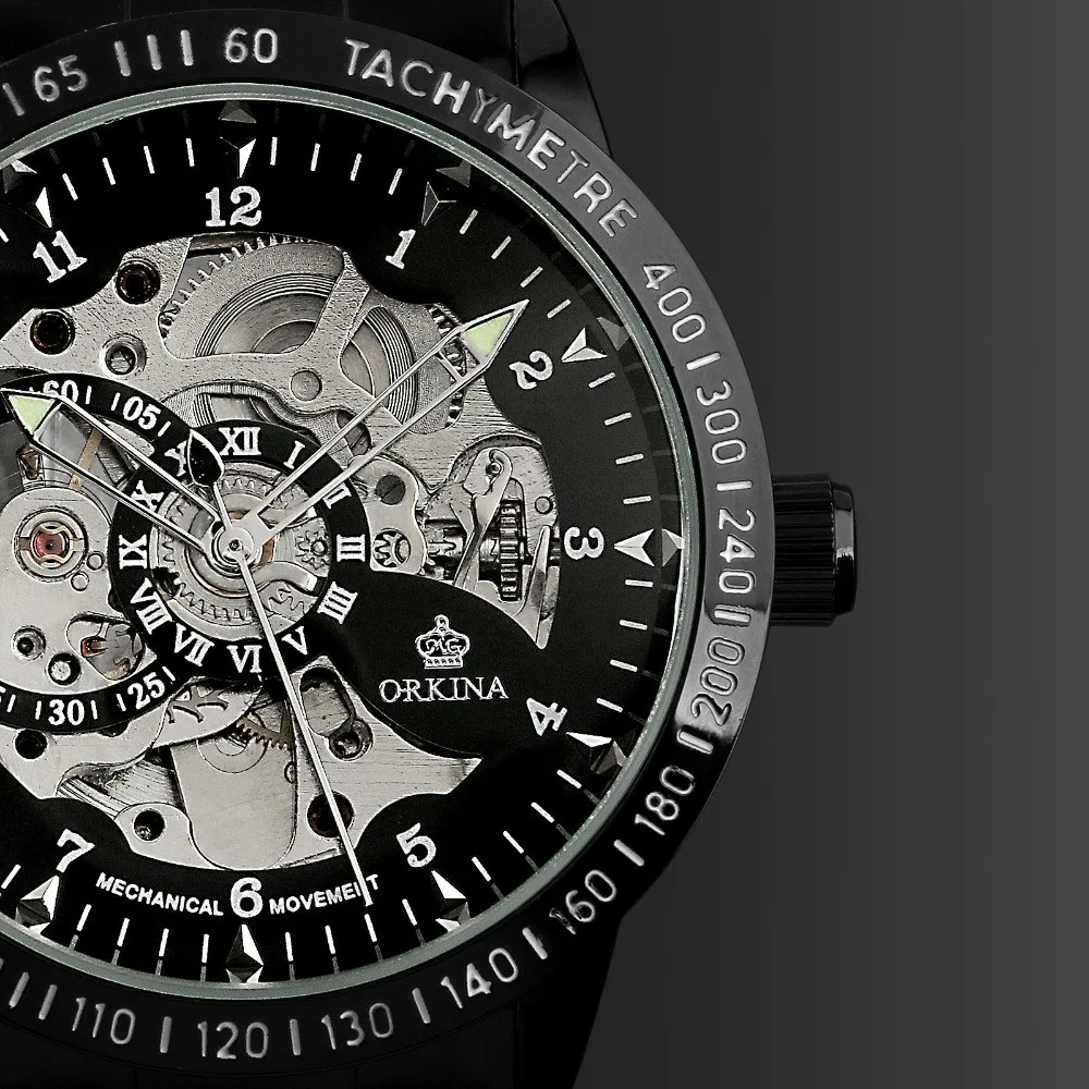 Горячие наручные часы мужские черные из нержавеющей стали с автоматической