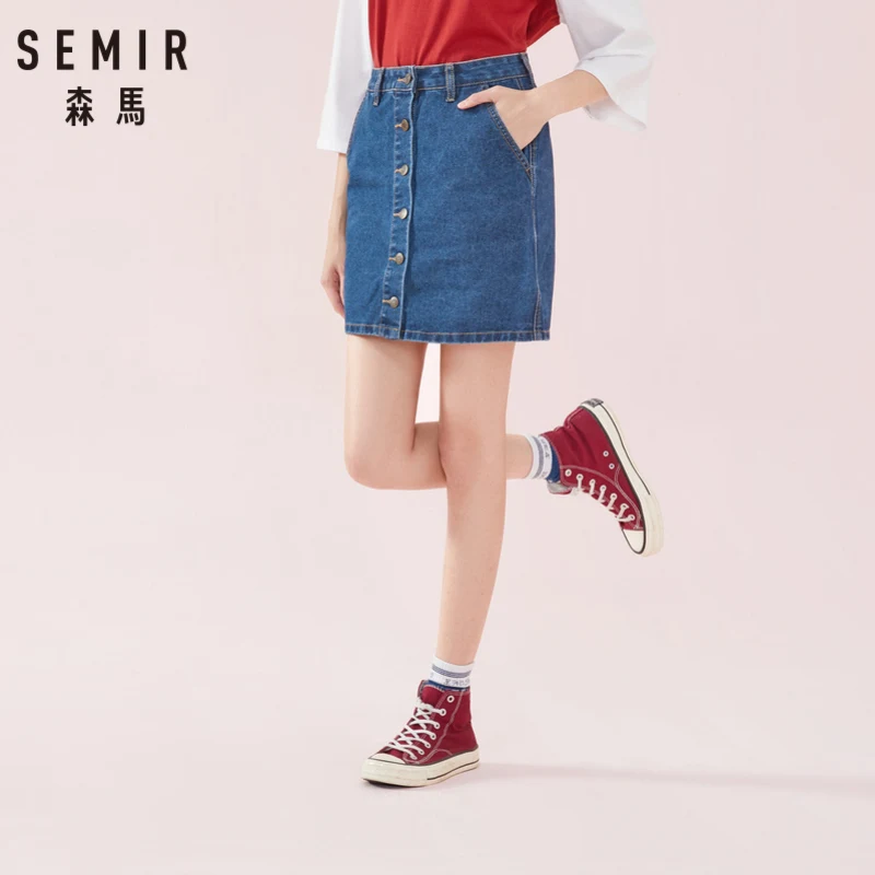 SEMIR Для женщин джинсовая юбка Мягкий хлопок с боковым карманом спереди застежка