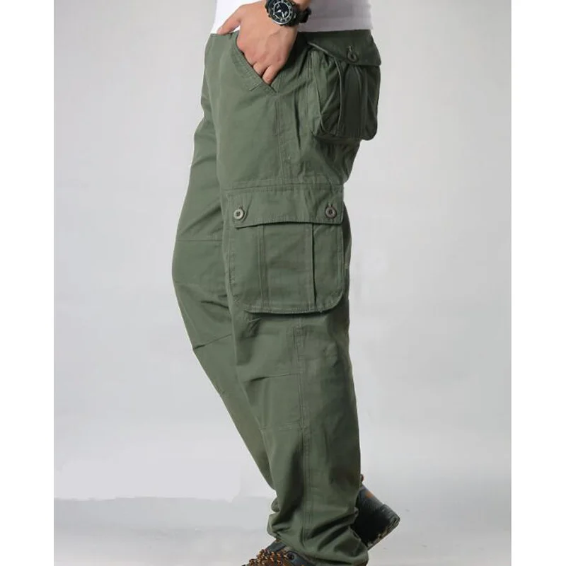 Grass green Мужские брюки карго, мужские повседневные брюки с несколькими карманами, военные тактические брюки, мужская верхняя одежда, прямые брюки, длинные брюки, большие размеры 42-44 - Цвет: Grass green