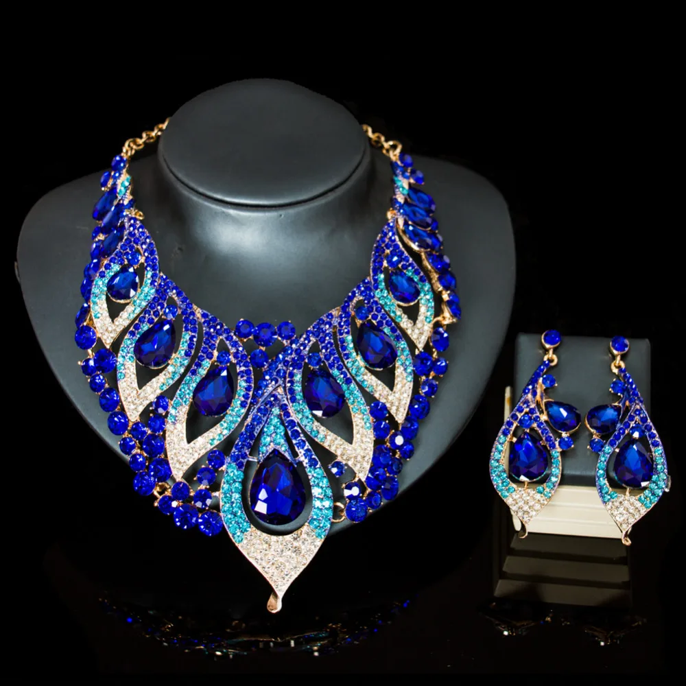 LAN PALACE 2019 new glass stone necklace and earrings Jewelry Sets for America women party Anniversary wedding free shipping | Украшения и