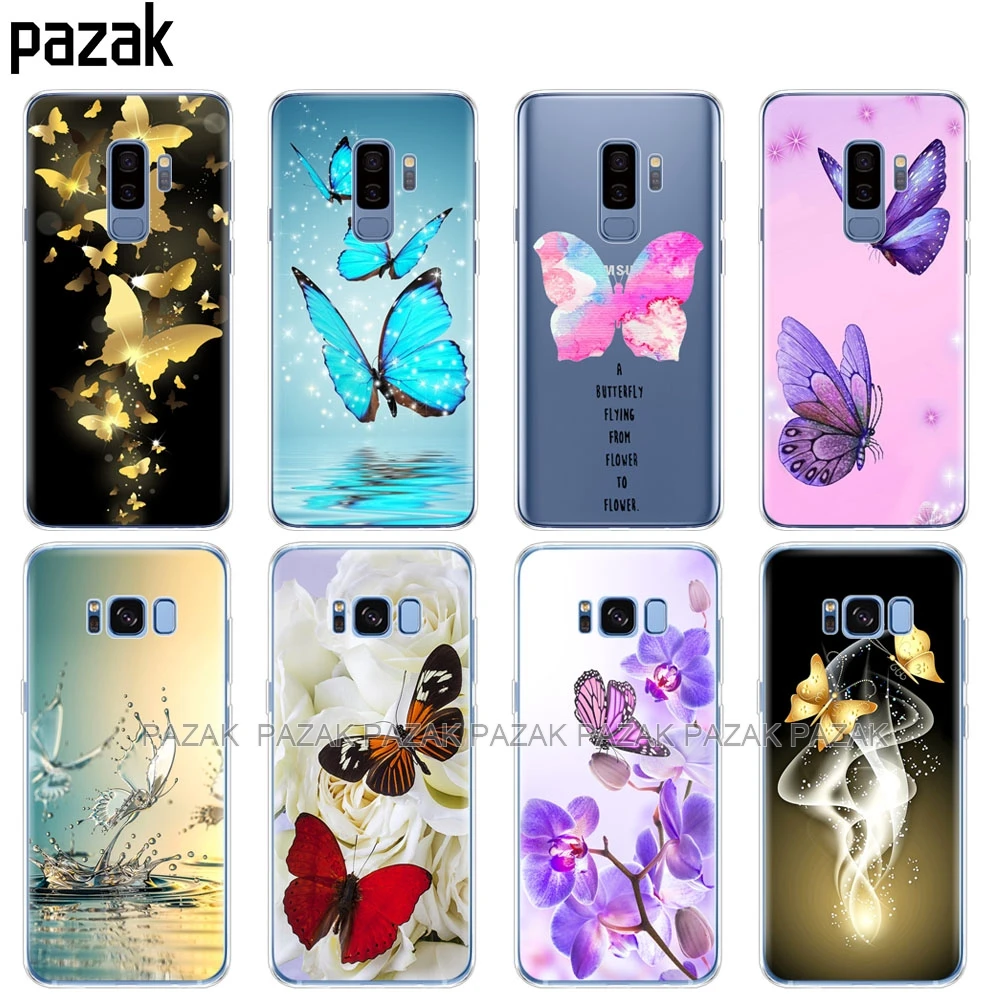 Силиконовый чехол для Samsung Galaxy S9 S8 S7 S6 edge S5 S4 S3 PLUS телефона с бабочками розами