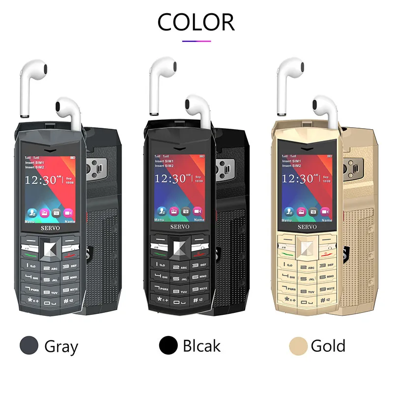 SERVO R26, 2,4 дюймов, две sim-карты, 3000 мА/ч, Дополнительный внешний аккумулятор, мобильный телефон с Bluetooth 5,0 TWS, беспроводные наушники, GSM мобильный телефон